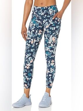 LuLaRoe Navy Floral Abstract Leggings with Teal & Pink Accents